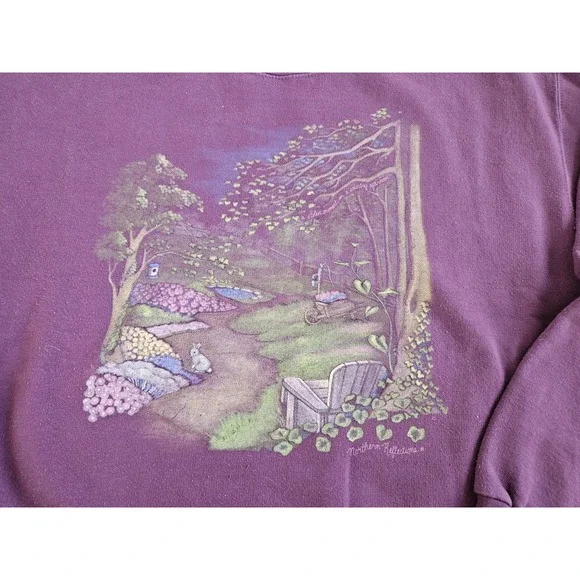 Vintage Northern Reflections Sweatshirt Spring Trail Scene Medium Purple - Picture 2 of 8